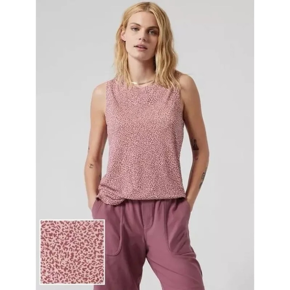 Athleta Women’s Brezzy Tank Top Sleeveless Micro Cheetah Bashful Rose Size SP